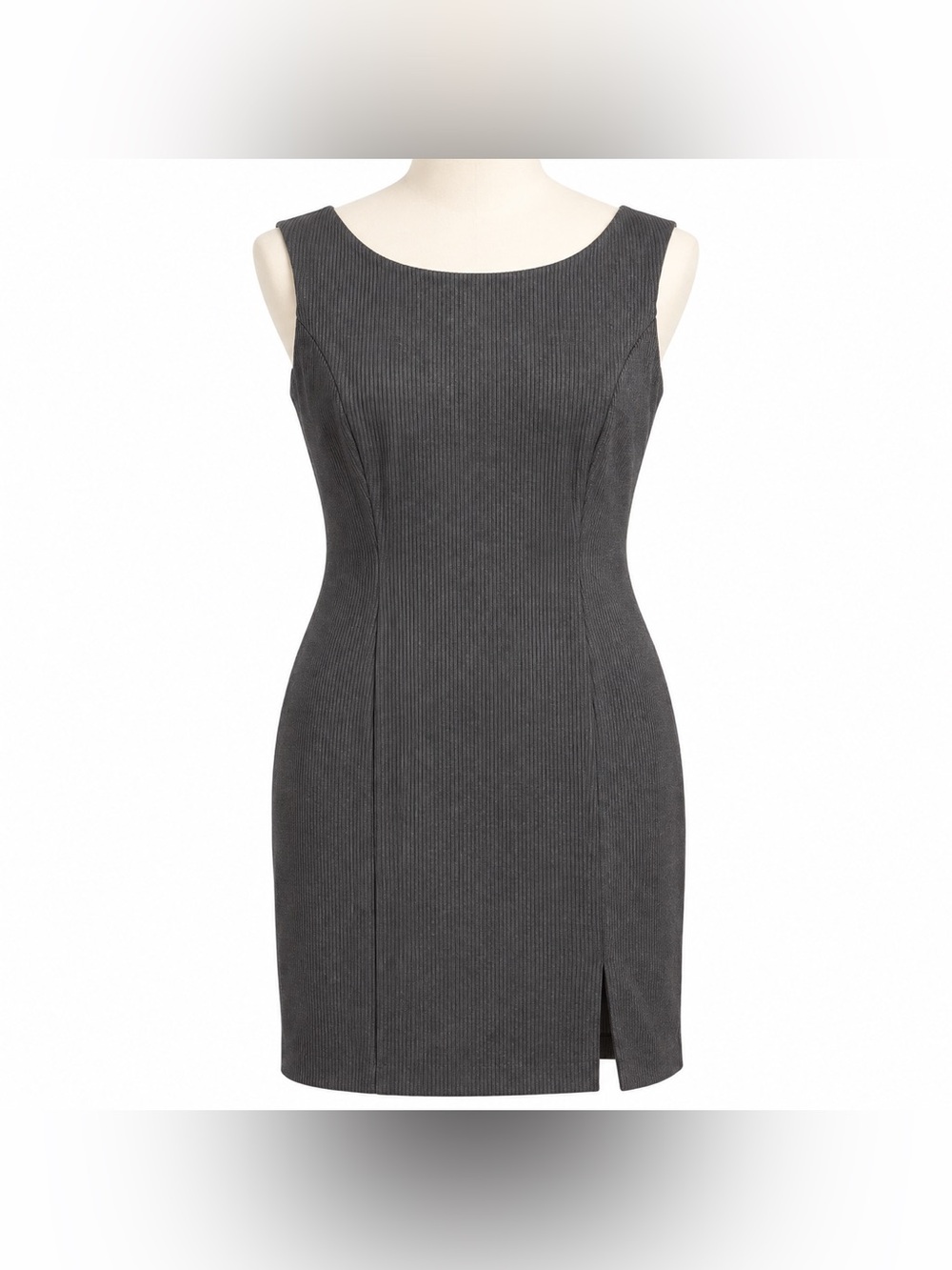 Franco Mirabelli Black Ribbed Wool Blend Sleeveless Sheath Dress M Made in Canad